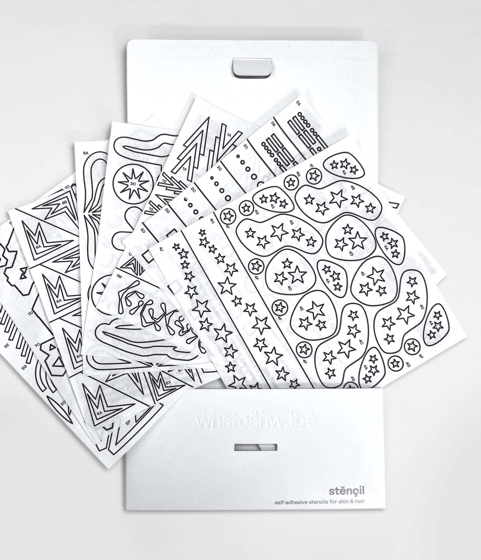 Close up of 8 sheets in stencil pack
