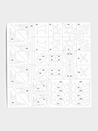 Closeup of stencil sheet with various geometric shapes, starbursts, x's, and zigzags