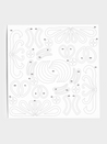 Closeup of stencil sheet with various teardrop and curved shapes.