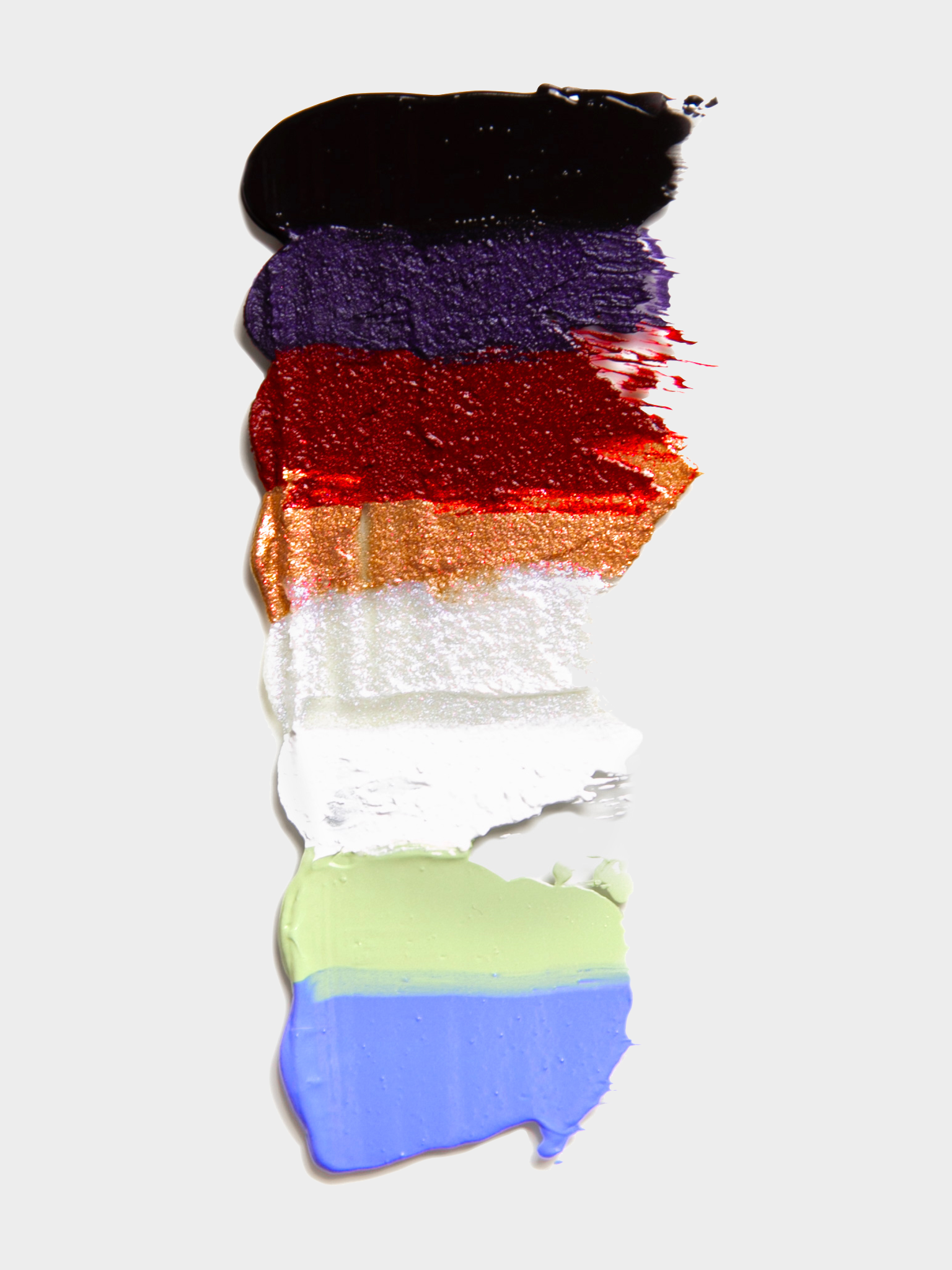 Color swatches of all Deepdive colorpots vertically: Corvid, Wooly Bluecurls, Aeonium, Quartz, Matilija, Sagebrush, Benitoite