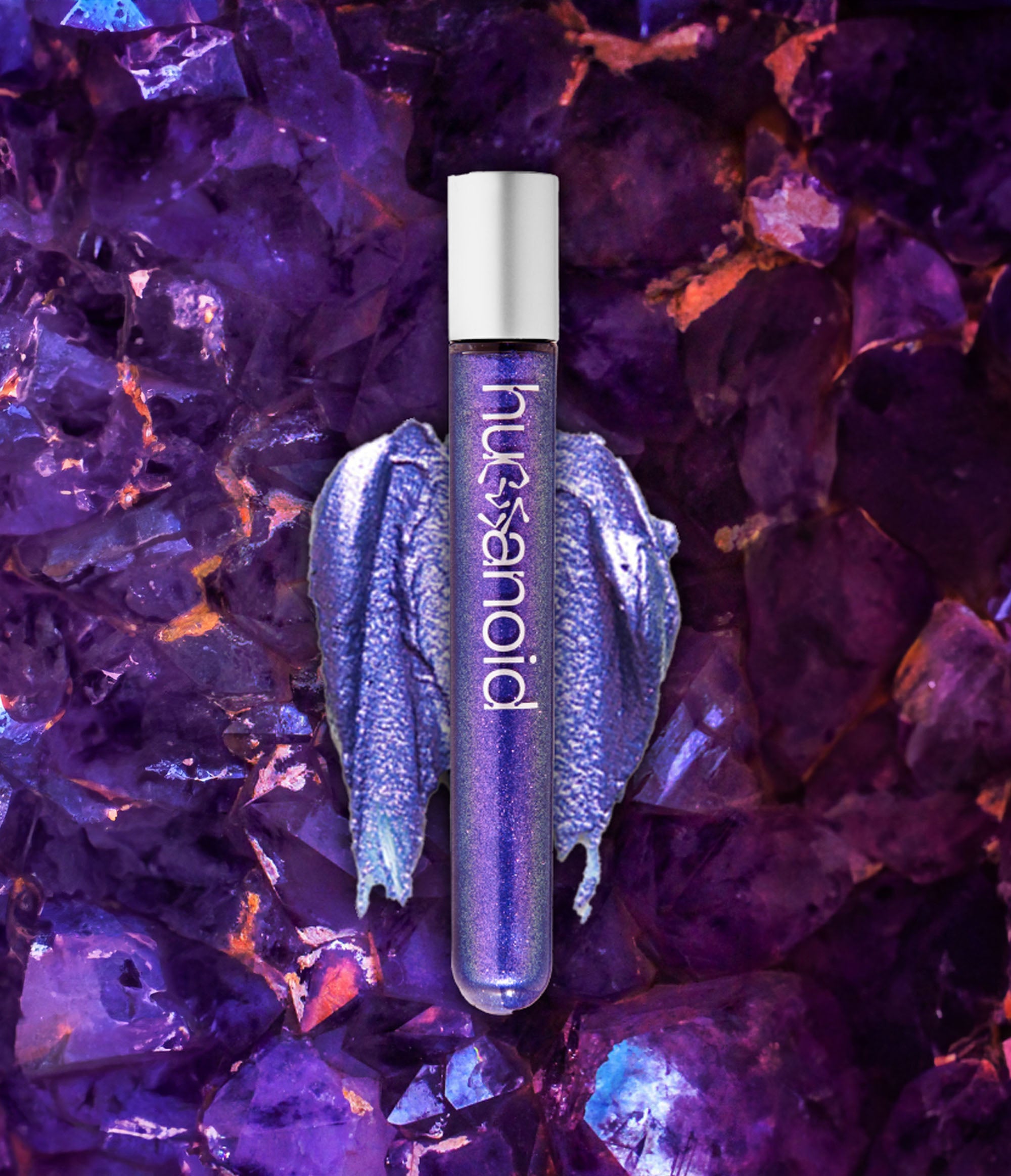 Close-up of colorwand Costas, a rich indigo duo-chrome with fuschia and gold metallic shimmer