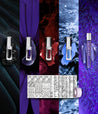 Closeup of Dark Magic Kit: Corvid, Wooly Bluecurls, Aeonium, Benitoite, Costas, Stencil Kit, and humanoid tape