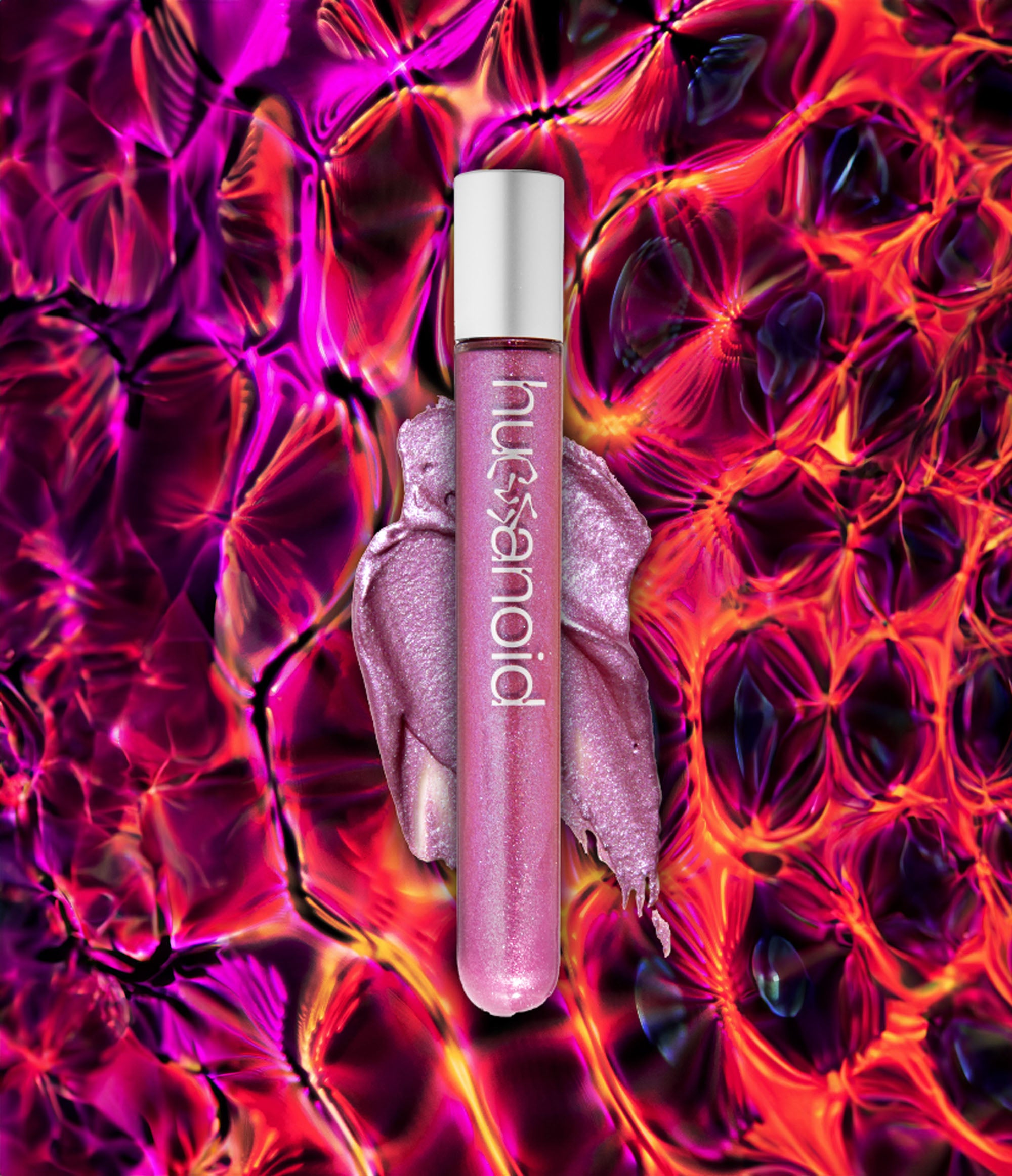 Close-up of colorwand in Glabra, a rosy pink duo-chrome with iridescent metallic shimmer