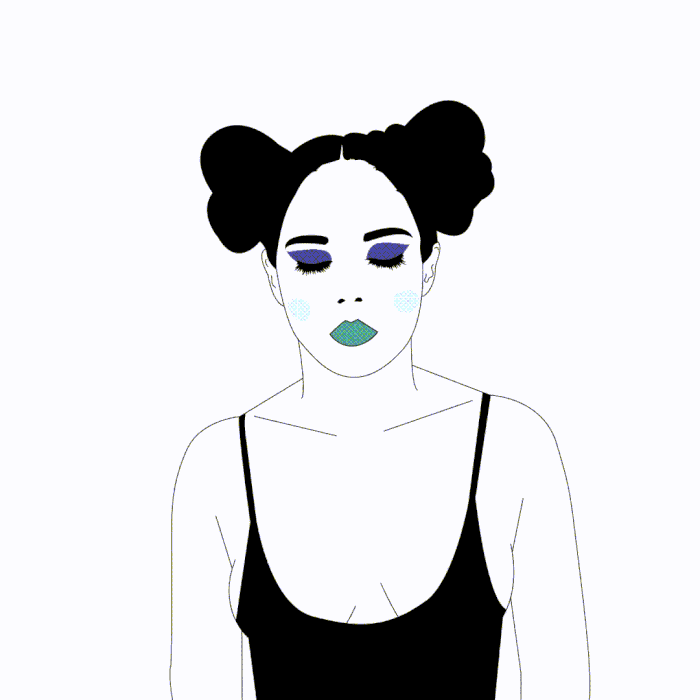 black and white animation of woman with fish